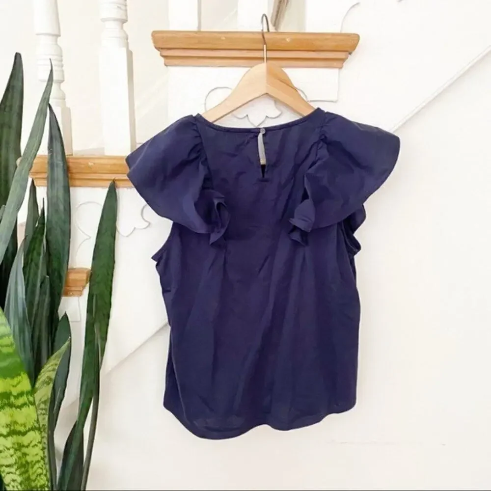 J. Crew navy blue ruffle front sleeveless blouse S